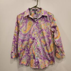 Lauren Ralph Lauren Paisley Button Down Top